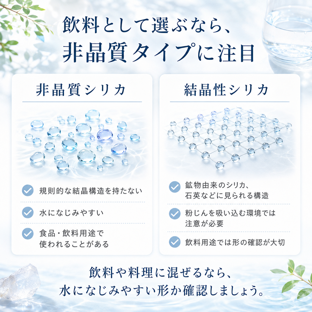 非晶質シリカと結晶性シリカの違い 飲料として選ぶなら非晶質タイプに注目