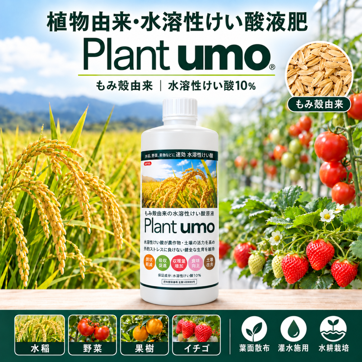Plant umo（プラントウモ）｜もみ殻由来の水溶性けい酸10％液肥